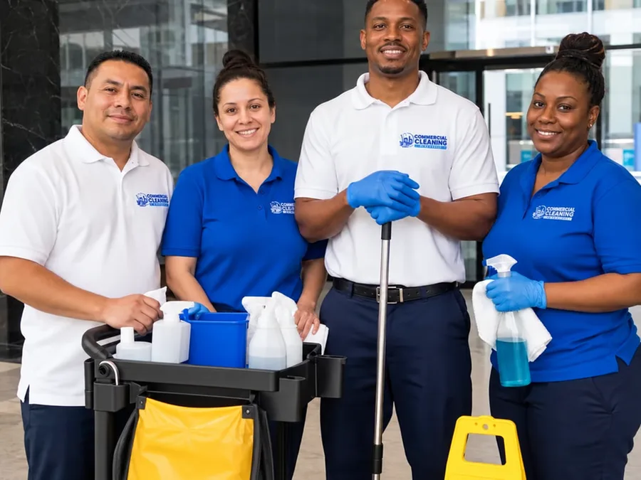 Commercial Cleaning of Brooklyn team in a building lobby